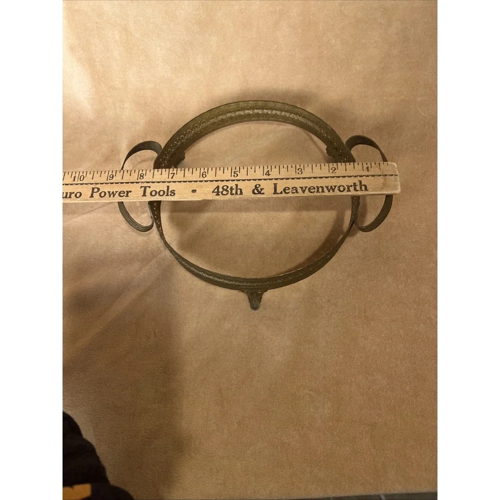 Vintage Ornate Brass Circular footed rim stand antique scroll cut handled holder